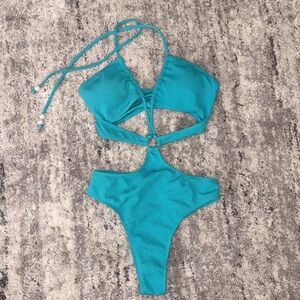 Turquoise One-Piece Cutout Swimsuit